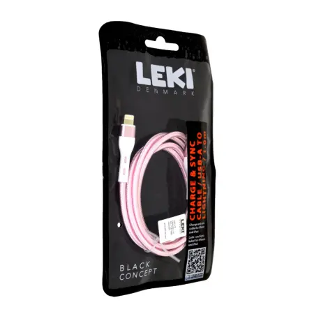 Data and Charging Cable Leki Black Concept USB-A to Lightning Braided Pink 1m