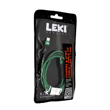Data and Charging Cable Leki Black Concept USB-C to Lightning Braided Green 1m