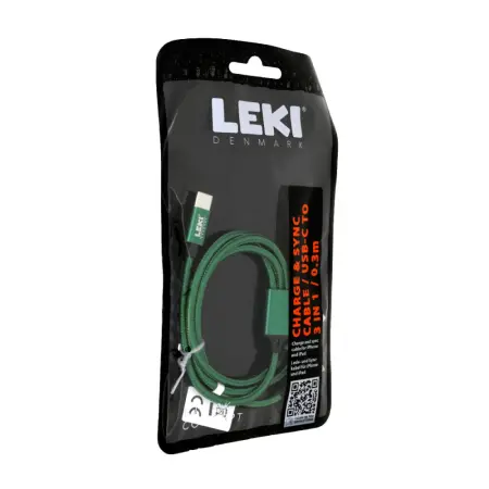 Data and Charging Cable Leki Black Concept USB-C  to Multiport USB-C/Lightning/MicroUsb Braided Green 0.3m