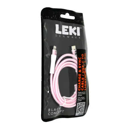 Data and Charging Cable Leki Black Concept USB-C to Lightning Braided Pink 1m