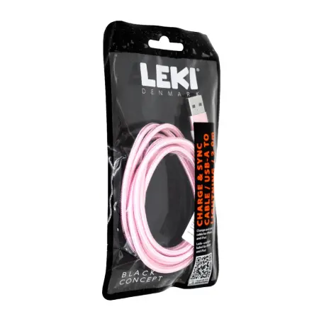 Data and Charging Cable Leki Black Concept USB-A to Lightning Braided Pink 2m