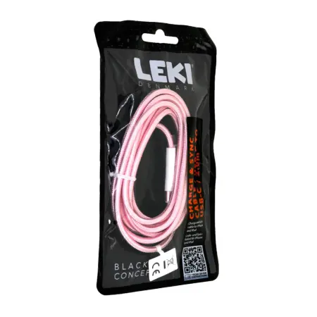 Data and Charging Cable Leki Black Concept USB-C  to USB-C Braided Pink 2m