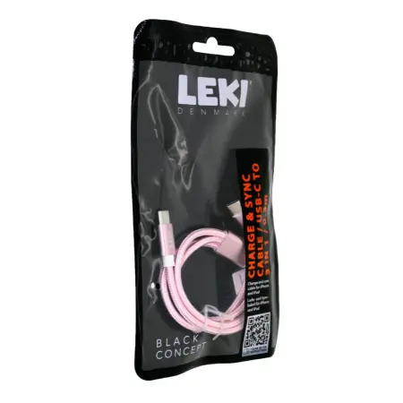 Data and Charging Cable Leki Black Concept USB-C  to Multiport USB-C/Lightning/MicroUsb Braided Pink 0.3m