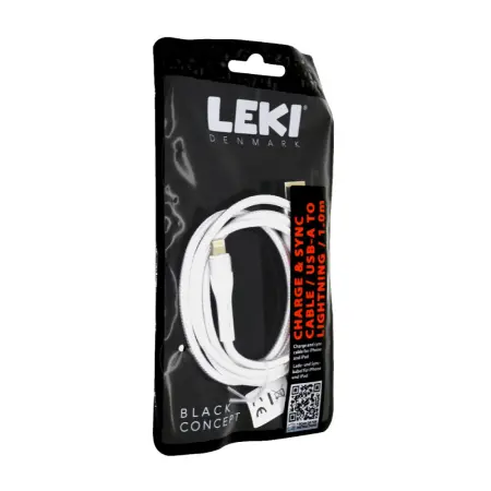 Data and Charging Cable Leki Black Concept USB-A to Lightning Braided White 1m