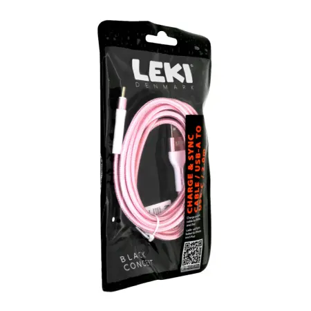 Data and Charging Cable Leki Black Concept USB-A to USB-C Braided Pink 2m