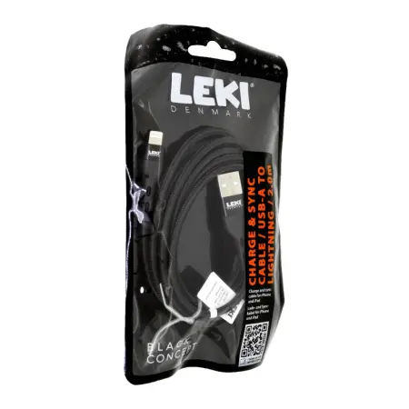 Data and Charging Cable Leki Black Concept USB-A to Lightning Braided Black 2m