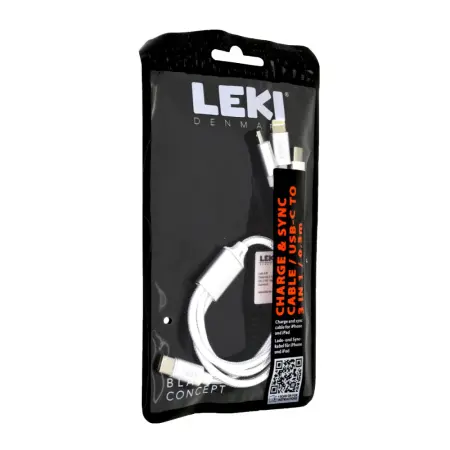 Data and Charging Cable Leki Black Concept USB-C  to Multiport USB-C/Lightning/MicroUsb Braided White 0.3m