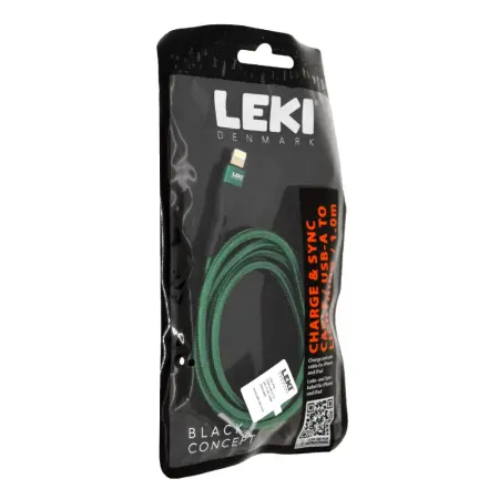Data and Charging Cable Leki Black Concept USB-A to Lightning Braided Green 1m