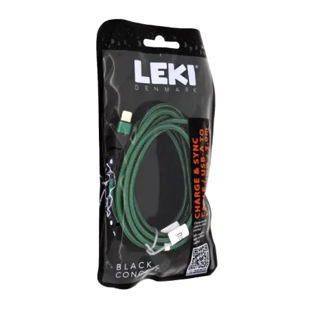 Data and Charging Cable Leki Black Concept USB-A to Lightning Braided Green 2m