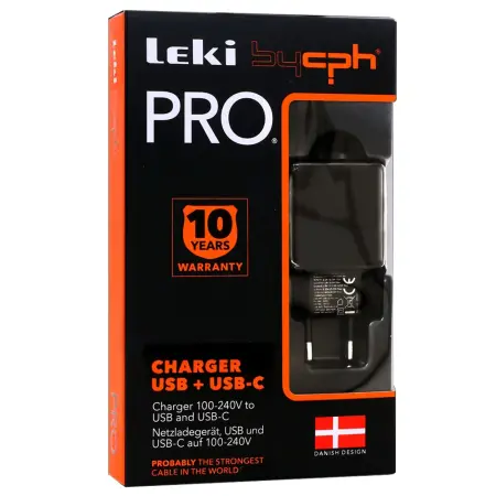 Leki Pro Travel Charger with USB and USB-C 5V 3.0A Black