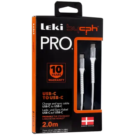 Data and Charging Cable Leki Pro Reinforced Cable and Ports 100W USB-C  to USB-C White 2m