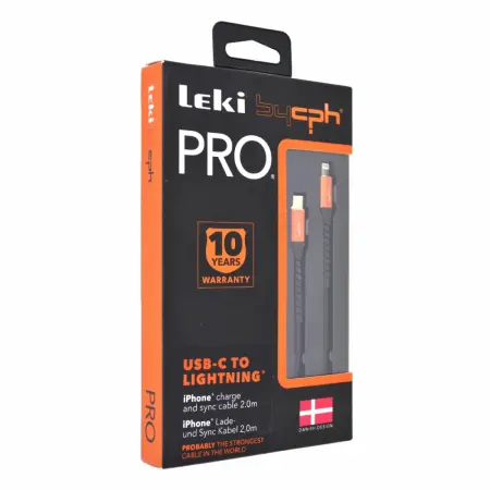 Data and Charging Cable Leki Pro Reinforced Cable and Ports USB-C  to Lightning Black 2m