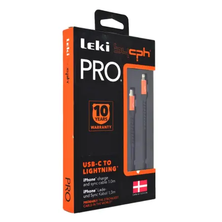Data and Charging Cable Leki Pro Reinforced Cable and Ports USB-C  to Lightning Black 1m