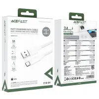 Data Cable Acefast C18-04 USB-A  to USB-C 3A Fast Charge USB2.0 Braided White 1.2m