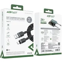 Data Cable Acefast C14-04 USB-A  to USB-C 3A Fast Charge USB2.0 Spring Braided Black 1.2m