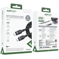 Data Cable Acefast C14-03 USB-C to USB-C PD60W 3A Fast Charge USB2.0 Spring Braided Black 1.2m