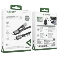 Data Cable Acefast C13-05 USB-C / USB-A  to USB-C PD60W 3A Fast Charge USB2.0 Braided Black 0.2m