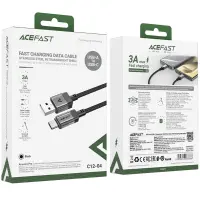 Data Cable Acefast C12-04 USB-A  to USB-C 3A Fast Charge USB2.0 Braided Black 1.2m