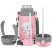Stainless Steel & Plastic Thermos Cup N'oveen TB566 300ml Double Walls with Strap and Interchangeable Caps Pink