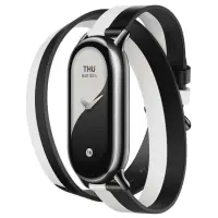 Watchband Xiaomi Leather Double Strap for Smart Band 8 / Smart Band 9 Black and White BHR7311GL