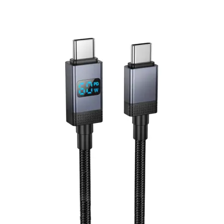 Cable Hoco X118 Generous USB-C  to USB-C 60W Fast Charging 3A with Charging Indicator Braided Black 1m