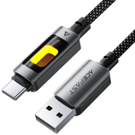 Cable Acefast C21-04 USB-A  to USB-C 3A Fast Charge USB2.0 with Gradient Lighting Braided Black 1.2m