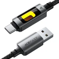 Cable Acefast C21-04 USB-A  to USB-C 3A Fast Charge USB2.0 with Gradient Lighting Braided Black 1.2m
