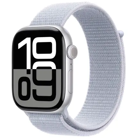 Apple Watch Series 10 Aluminum 46mm GPS eSim NFC IP6X Aluminum Case Silver with Blue Cloud Sport Loop MWWN3QF/A