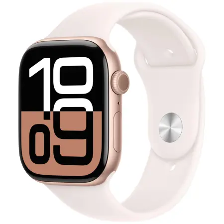 Apple Watch Series 10 Aluminum 46mm GPS eSim NFC IP6X Aluminum Case Rose Gold με Sport Band Light Blush MWWU3QF/A