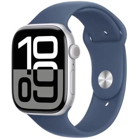 Apple Watch Series 10 Aluminum 46mm GPS eSim NFC IP6X Aluminum Case Silver με Sport Band Denim MWWM3QF/A