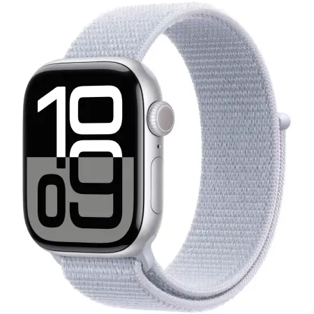 Apple Watch Series 10 Aluminum 46mm GPS eSim NFC IP6X  Aluminum Case Silver with Sport Loop Blue Cloud MWWN3QH/A