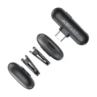 Lavalier Microphones Acefast R1 HD AI Noise Reduction Low Latency 50m Range and 48hr Battery Life with USB-C Transmitter and Charging Case Black