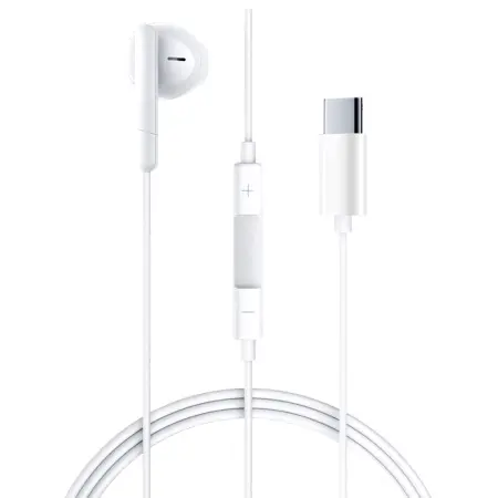 Hands Free Acefast L9 Single Earphone USB-C with HD Mic Compatible with All USB-C Devices White 1.2m