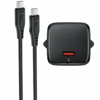 Travel Charger Acefast A118 Mini Fast Charging 1xUSB-C PD30W QC3.0 GaN with USB-C to USB-C Cable 1.2m Black