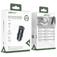Car Charger Acefast B16 1xUSB-C 1xUSB-A PD95W QC3.0 Aluminum Housing with Ambient Light Grey