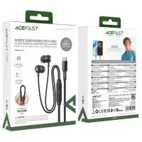 Hands Free Acefast L8 Earphones Stereo USB-C Black 1.2m with HD Mic Compatible with All USB-C Devices