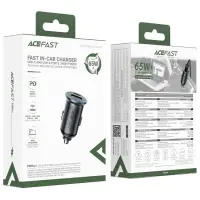 Car Charger Acefast B15 1xUSB-C 1xUSB-A PD65W QC3.0 Aluminum Housing with Ambient Light Grey