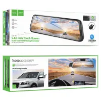 Rearview Mirror Mounted Cam Hoco DV16 1080p Full HD Camera 140° 9.66" Touch Screen Display and 720p 120° Rear View Camera