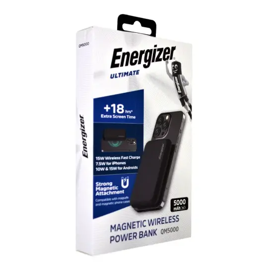 Power Bank Energizer QM5000 5000mAh 15W Fast Charge with 1xUSB-C and Wireless Charging 15W LED Battery Display Black