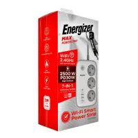 Desktop Charger Energizer EPB2500W02EU 2500W 10A Max with 3xSuko Sockets + 1xUSB-C PD30W + 3xUSB-A 18W QC3.0 / 2.4A, Safety On/Off Switch and WiFi Control Cable 2m White