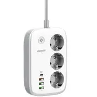 Desktop Charger Energizer EPB2500W02EU 2500W 10A Max with 3xSuko Sockets + 1xUSB-C PD30W + 3xUSB-A 18W QC3.0 / 2.4A, Safety On/Off Switch and WiFi Control Cable 2m White