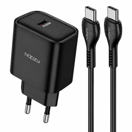 Noozy Edge E25 PD30W Travel Charger with USB-C to USB-C Cable 1m Black