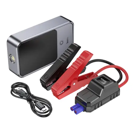 Power Bank Hoco QS7 Source10000mAh PD18W QC with 2xUSB-A and 1xUSB-C Ports LED Battery Display and Emergency Car Battery Attachment 800A Silver