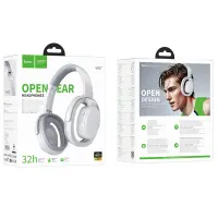 Wireless Stereo Headphone Hoco W67 Rhyme Open Ear v5.4 300mAh 32hr Use Time and Microphone White Grey