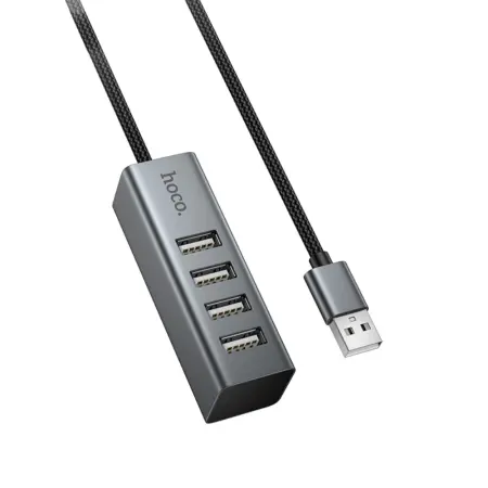 Hub USB Hoco HB1A 4-in-1 USB2.0 to 4xUSB2.0 480Mbps 5V/3A Aluminum Alloy Metal Gray 1.2m