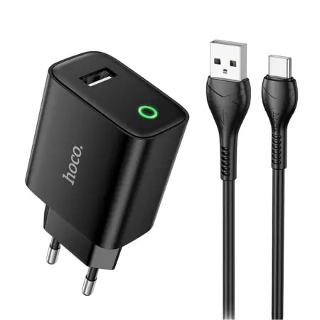 Travel Charger Hoco DC93 1xUSB-A 5V 2.1A with USB-A to USB-C Cable Black