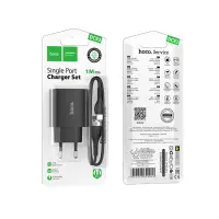 Travel Charger Hoco DC93 1xUSB-A 5V 2.1A with USB-A to USB-C Cable Black