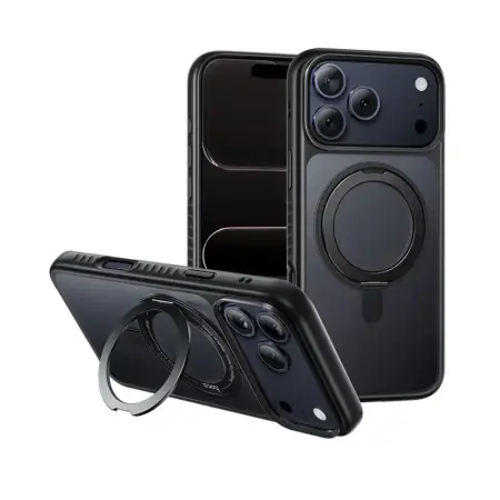 Hoco Premium Rotating Magsafe Case for Apple iPhone 17 Pro with Built-in Stand Black