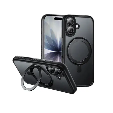 Hoco Premium Rotating Magsafe Case for Apple iPhone 17 with Built-in Stand Black