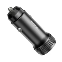 Car Charger Hoco Z60 Bloom PD48W+QC3.0 1xUSB-C 1xUSB-A with Lighting Alluminum Alloy + USB-A to USB-C Cable Black